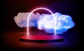 Vivid composition with circle podium and clouds. 3d vector illustration