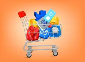 Full trolley of mobile application icons. 3d vector illustration