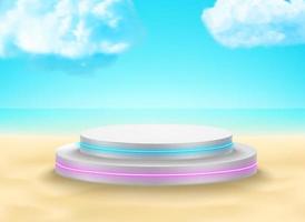 Landscape with neon stage on a sand. 3d vector mockup with shadow overlay effect