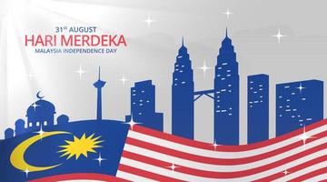 hari merdeka malasia o fondo del día de la independencia de malasia con edificios emblemáticos vector
