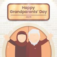 Grandparents day background with happy grandparents standing in front of their house vector