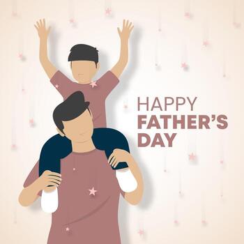 Fathers day background with a father holding his son on top vector