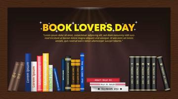 Book lovers day background with books on the bookshelf vector