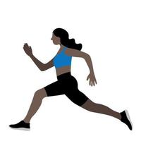 Portrait of a black girl in profile who goes in for sports, doing lunges with her feet, isolate on white, flat vector