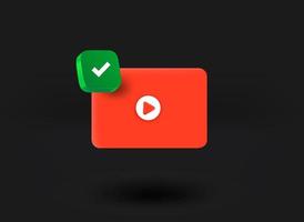 Video file window with checkmark icon. 3d vector illustration