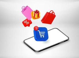 Internet Shopping via modern smartphone. 3d vector concept