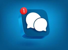 New chat message. 3d vector mobile application icon with notification