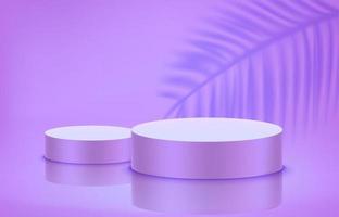 Clean violet interior with podiums and shadow of a plant. Vector 3d showcase