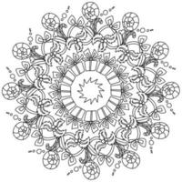 libro de colorear de mandala de navidad con atributos de vacaciones, regalo, acebo y dulces, corona de garabatos de contorno con cintas ornamentadas vector