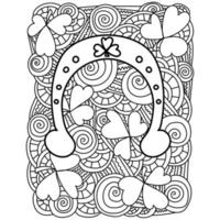 Coloring page with horseshoe for St. Patrick's day, ornate patterns for festive activity vector