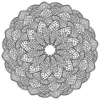 mandala de contorno zen con pétalos estampados, página de color en forma de marco redondo con círculos, rayas y ondas vector