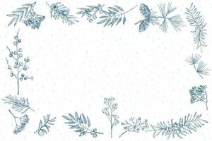 Hand-drawn sketch christmas plants frame with pine cones, berries, branches, leaves in engraving style. Vintage herbal border. Xmas retro decor Wedding graphic Hello, winter. Vector. vector