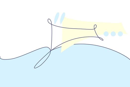 Speech bubble continuous line drawingwith color shapes. Black isolated linear template. Comic Doodle concept design. Outline simple border for social media, web sites, dialog chat. Vector illustration