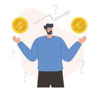 hombre que hace un cambio de moneda, concepto de mercado financiero vector