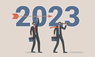 2023 new year business target concept, business success strategy plan idea on target arrow vector