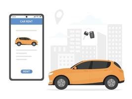 alquilar un concepto de automóvil con citycar universal e ilustración manual vector