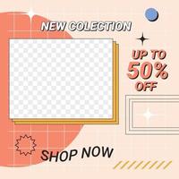 New collection discount social media post template with retro style vector