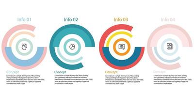 Paso de concepto de proceso de plantilla de vector de datos de forma de idea de anillo de círculo infográfico para educación sobre estrategia e información