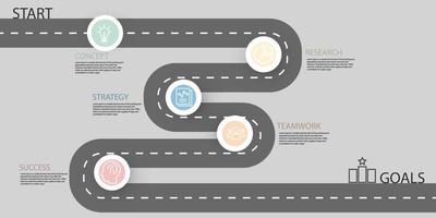 paso de concepto de proceso de plantilla de vector de hoja de ruta infográfica para estrategia o sistema de aprendizaje educativo