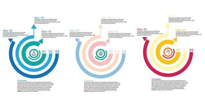 Paso de concepto de proceso de plantilla de vector de datos de forma de idea de anillo de círculo infográfico para educación sobre estrategia e información