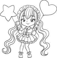 coloring cartoon character kawaii vector