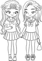 coloring page girl kawaii anime cute cartoon illustration clipart drawing adorable manga free download vector