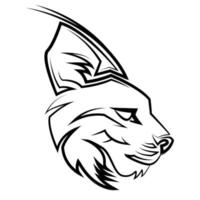 Black and white line art of wildcat head. vector