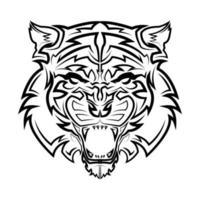 arte de línea en blanco y negro de la cabeza de tigre buen uso de símbolo icono de mascota avatar tatuaje diseño de camiseta logo o cualquier diseño vector