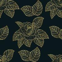 Seamless flower pattern with leaves on a dark background Premium Vector