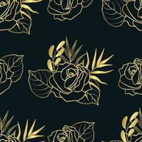 Seamless flower pattern with leaves on a dark background Premium Vector