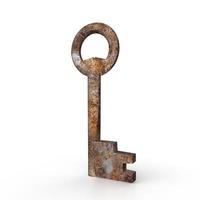 Old key isolated on white background photo