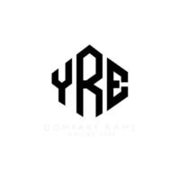 diseño de logotipo de letra yre con forma de polígono. yre polígono y diseño de logotipo en forma de cubo. yre hexágono vector logo plantilla colores blanco y negro. yre monograma, logotipo comercial e inmobiliario.