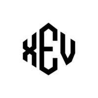 XEV letter logo design with polygon shape. XEV polygon and cube shape logo design. XEV hexagon vector logo template white and black colors. XEV monogram, business and real estate logo.