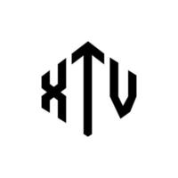 XTV letter logo design with polygon shape. XTV polygon and cube shape logo design. XTV hexagon vector logo template white and black colors. XTV monogram, business and real estate logo.