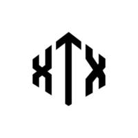diseño de logotipo de letra xtx con forma de polígono. Diseño de logotipo en forma de cubo y polígono xtx. xtx hexágono vector logo plantilla colores blanco y negro. Monograma xtx, logotipo comercial e inmobiliario.