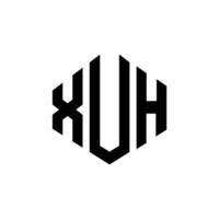 XUH letter logo design with polygon shape. XUH polygon and cube shape logo design. XUH hexagon vector logo template white and black colors. XUH monogram, business and real estate logo.