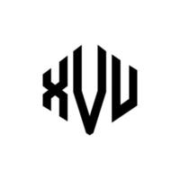 XVU letter logo design with polygon shape. XVU polygon and cube shape logo design. XVU hexagon vector logo template white and black colors. XVU monogram, business and real estate logo.
