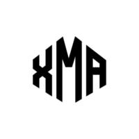 XMA letter logo design with polygon shape. XMA polygon and cube shape logo design. XMA hexagon vector logo template white and black colors. XMA monogram, business and real estate logo.