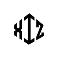 XIZ letter logo design with polygon shape. XIZ polygon and cube shape logo design. XIZ hexagon vector logo template white and black colors. XIZ monogram, business and real estate logo.