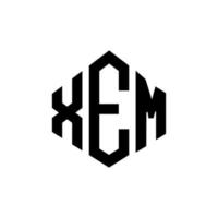 XEM letter logo design with polygon shape. XEM polygon and cube shape logo design. XEM hexagon vector logo template white and black colors. XEM monogram, business and real estate logo.