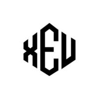 diseño de logotipo de letra xeu con forma de polígono. diseño de logotipo en forma de cubo y polígono xeu. xeu hexágono vector logo plantilla colores blanco y negro. monograma xeu, logotipo comercial e inmobiliario.