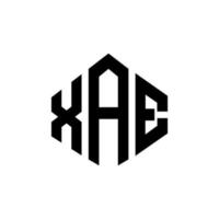 diseño de logotipo de letra xae con forma de polígono. diseño de logotipo en forma de cubo y polígono xae. plantilla de logotipo vectorial hexagonal xae colores blanco y negro. monograma xae, logotipo comercial e inmobiliario. vector