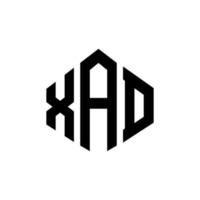 XAD letter logo design with polygon shape. XAD polygon and cube shape logo design. XAD hexagon vector logo template white and black colors. XAD monogram, business and real estate logo.
