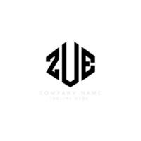 ZUE letter logo design with polygon shape. ZUE polygon and cube shape logo design. ZUE hexagon vector logo template white and black colors. ZUE monogram, business and real estate logo.