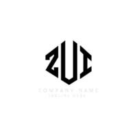 ZUI letter logo design with polygon shape. ZUI polygon and cube shape logo design. ZUI hexagon vector logo template white and black colors. ZUI monogram, business and real estate logo.