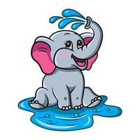 Funny Cartoon Baby Elephant Take Shower vector