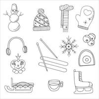 Black winter doodles set on white background. You can print them and paint them how you want vector