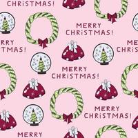 Christmas seamless pattern on pink background vector