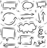 conjunto de dibujos animados lindos flechas dibujadas a mano y formas de nubes doodle cómico aislado vector