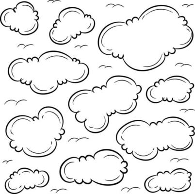 set of cute cartoon hand drawn clouds comic doodle  isolated